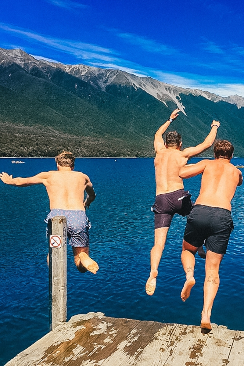 lake rotoiti jumping in from the deck