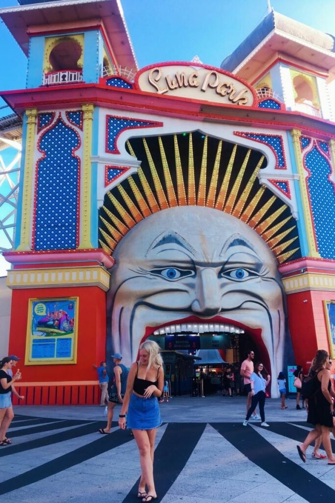 melbourne luna park with bright colours and luna park face