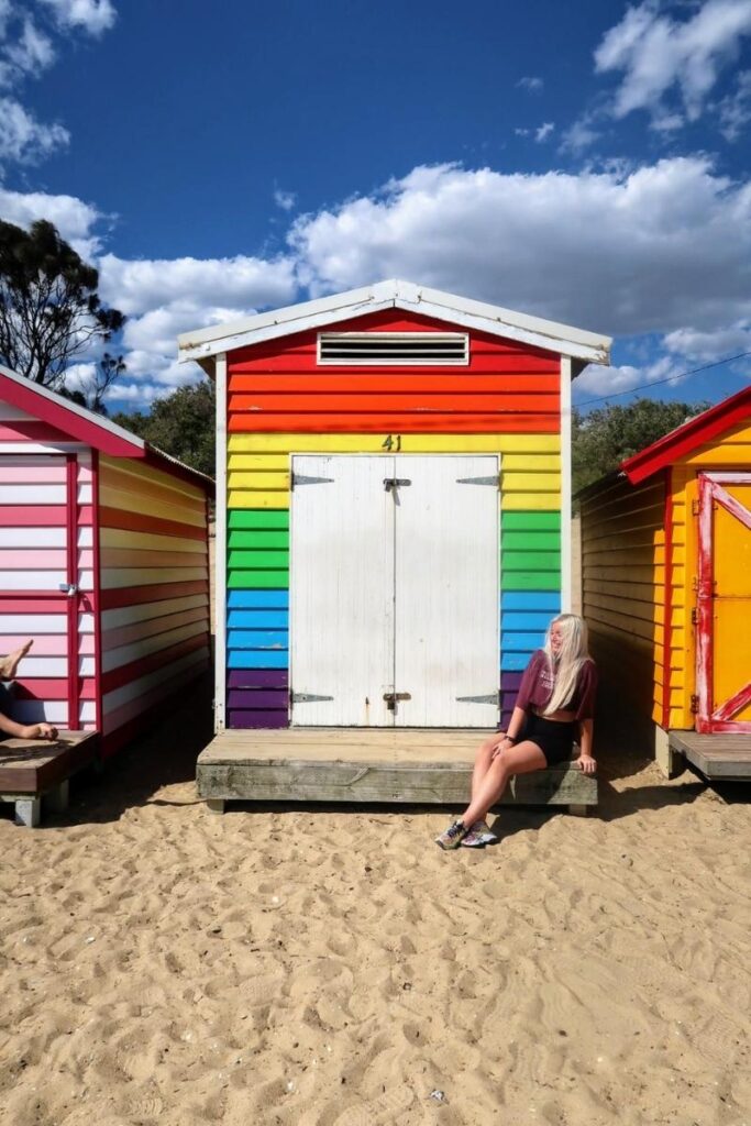 melbourne brighton beach colourful beahc hut rainbow pattern