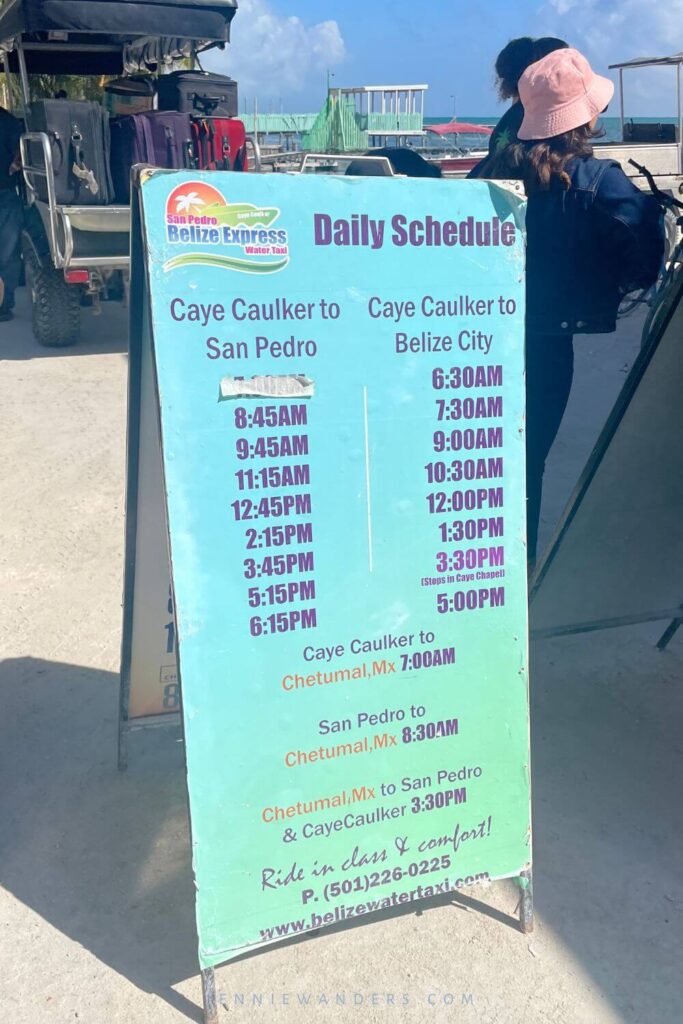 Return timetable from Caye Caulker to Chetumal or Belize City