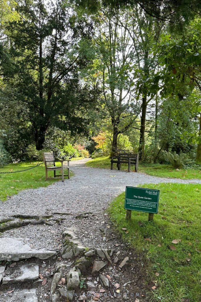 The Quiet Gardens sign post in Rydal Hall