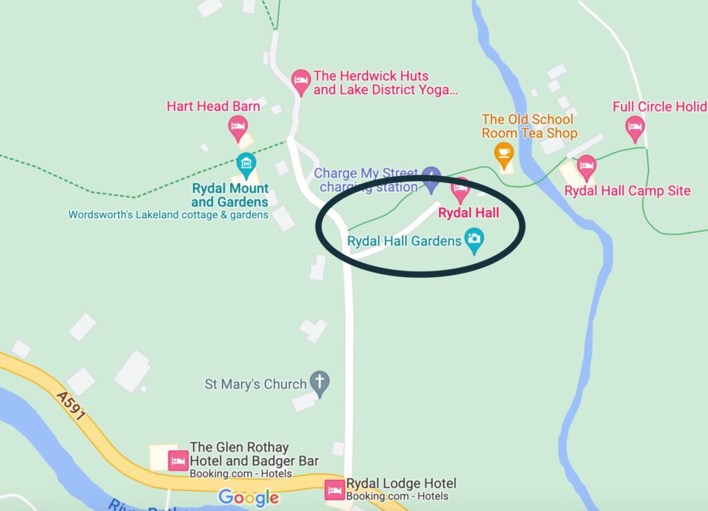 Map showing directions to the Rydal waterfall